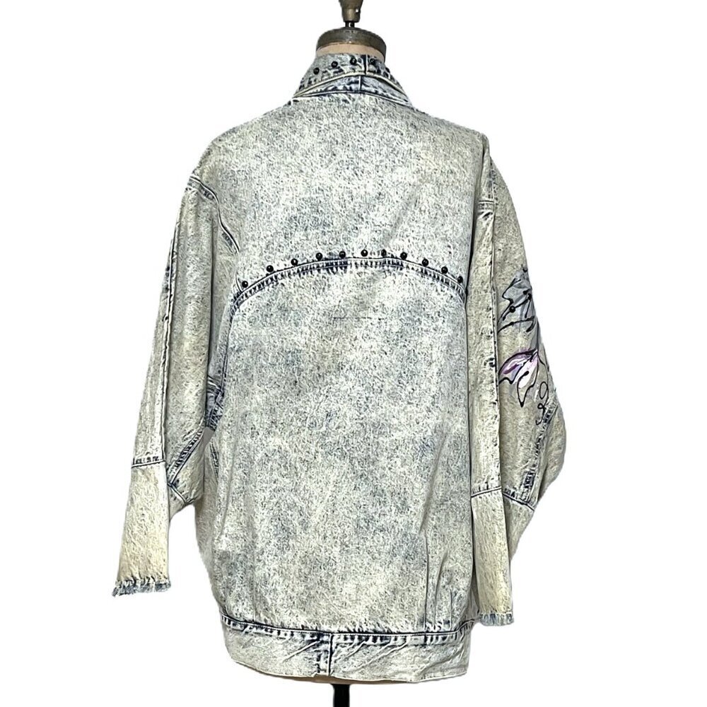 Vintage 90s one of a kind oversized denim jacket with hand painted embellished - Picture 2 of 16
